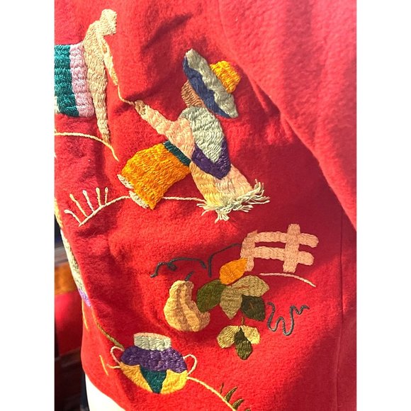 Vintage Handmade Embroidered Sweater Jacket Village Farmer Setting OOAK - Picture 11 of 16